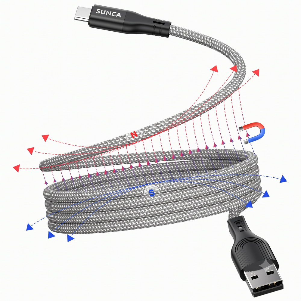 Magnetic/Spiral USB-C to USB-A Cable