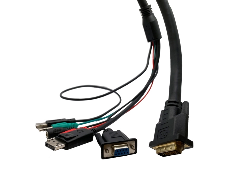 DVI 24+5 Pin M to DisplayPort M + DB 9 F + DC5525 Jack + 2x 3.5mm 3 Pin Plug + USB AM